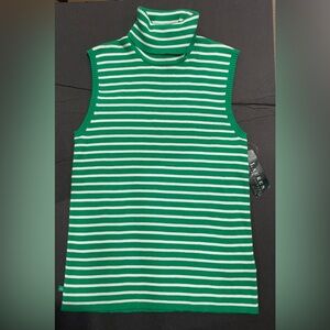 LAUREN RALPH LAUREN Green/White Striped Turtleneck Sleeveless Top NWT